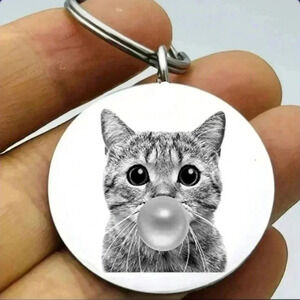 Kitty Cat blowing gum hot Keychain
